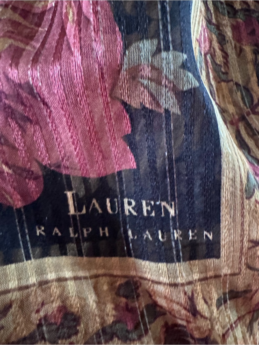 Lauren Ralph Lauren Floral Border Scarf in Black, Pink and Gold Tones - Picture 7 of 7